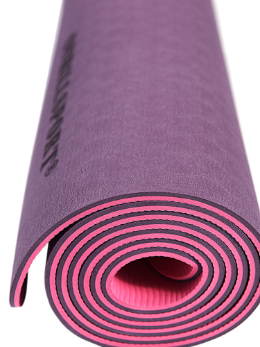 Коврик для йоги и фитнеса TPE 183*61*0.6 см, 2-слойный, OHS, фиолетово-розовый фото 9