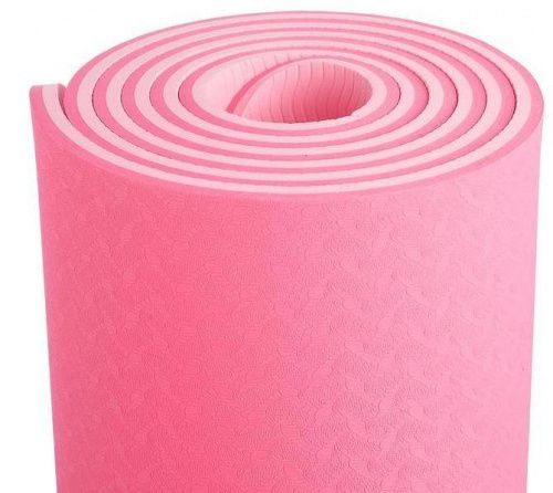 Коврик для йоги и фитнеса TPE 183*61*1 см, 2-слойный, розовый фото 3