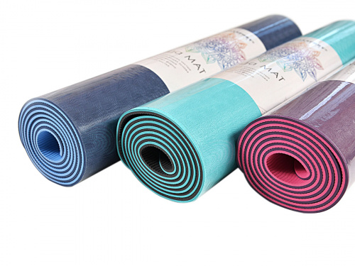 Коврик для йоги и фитнеса TPE 183*61*0.6 см, 2-слойный, OHS, сине-голубой фото 2