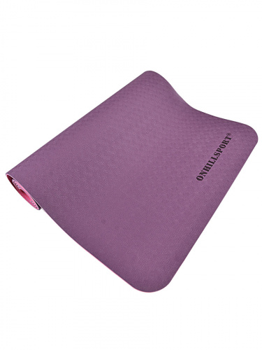 Коврик для йоги и фитнеса TPE 183*61*0.6 см, 2-слойный, OHS, фиолетово-розовый фото 19