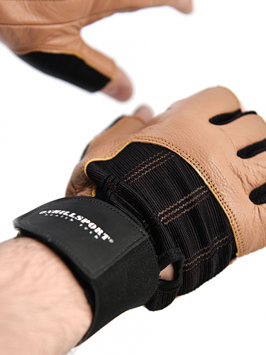 Перчатки для фитнеса мужские кожаные Q11, черно-коричневые, S фото 11