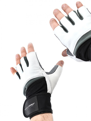 Перчатки для фитнеса мужские кожаные Q10, черно-белые фото 12