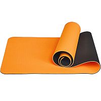 Коврик для йоги и фитнеса TPE 183*61*0.6 см, 2-слойный, оранжево-черный
