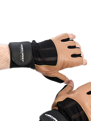 Перчатки для фитнеса мужские кожаные Q11, черно-коричневые, S фото 14