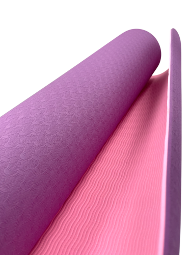 Коврик для йоги и фитнеса TPE 183*61*0.6 см, 2-слойный, OHS, фиолетово-розовый фото 8
