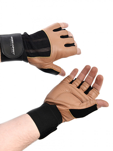 Перчатки для фитнеса мужские кожаные Q11, черно-коричневые, S фото 12