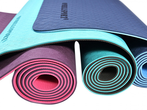 Коврик для йоги и фитнеса TPE 183*61*0.6 см, 2-слойный, OHS, фиолетово-розовый фото 6