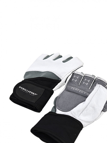 Перчатки для фитнеса мужские кожаные Q10, черно-белые фото 6