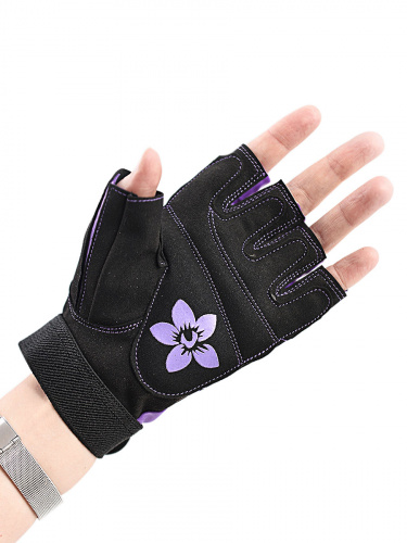 Перчатки для фитнеса женские замшевые X11, черно-фиолетовые фото 3