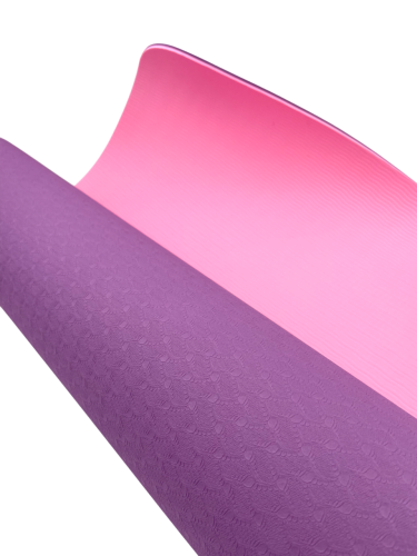 Коврик для йоги и фитнеса TPE 183*61*0.6 см, 2-слойный, OHS, фиолетово-розовый фото 6