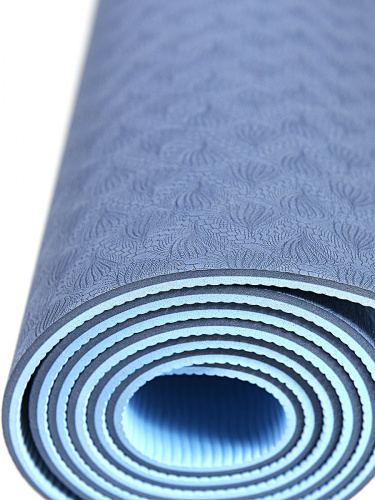 Коврик для йоги и фитнеса TPE 183*61*0.6 см, 2-слойный, OHS, сине-голубой фото 3