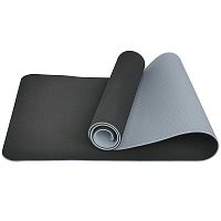 Коврик для йоги и фитнеса TPE 183*61*0.6 см, 2-слойный, черно-серый