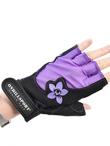 Перчатки для фитнеса женские замшевые X11, черно-фиолетовые фото 2