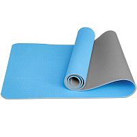 Коврик для йоги и фитнеса TPE 183*61*0.6 см, 2-слойный, серо-голубой
