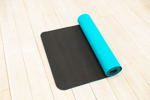 Коврик для йоги и фитнеса TPE 183*61*0.6 см, 2-слойный, OHS, бирюзовый фото 9