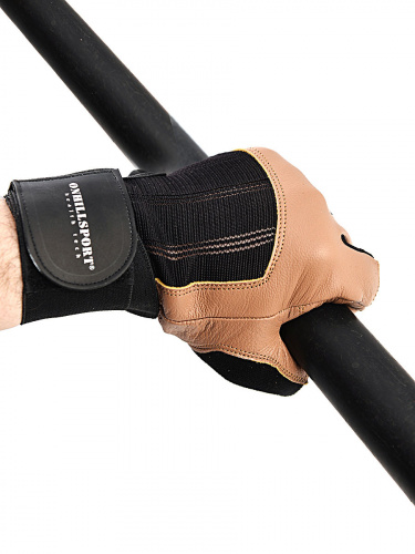 Перчатки для фитнеса мужские кожаные Q11, черно-коричневые, S фото 13