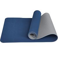 Коврик для йоги и фитнеса TPE 183*61*0.6 см, 2-слойный, сине-серый