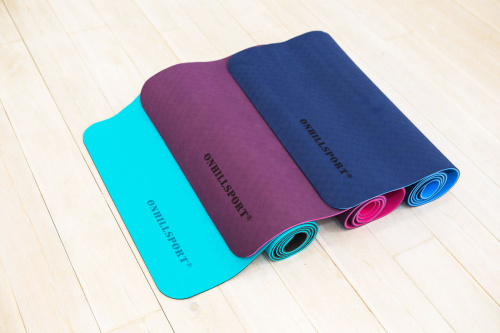 Коврик для йоги и фитнеса TPE 183*61*0.6 см, 2-слойный, OHS, фиолетово-розовый фото 20